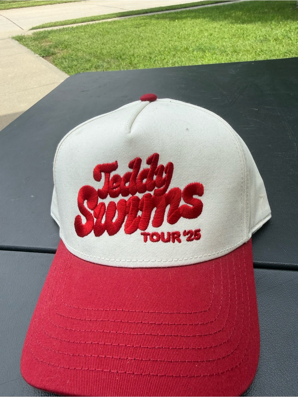 Teddy Swims Tour ’25 2-Tone Snapback Hat Red White Embroidered OSFA Cap